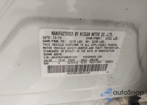 2011 Infiniti G37 Journey z USA, uszkodzony, nr VIN JN1CV6AP0BM301220